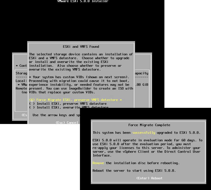 Upgrade-specific options are presented during the upgrade process.