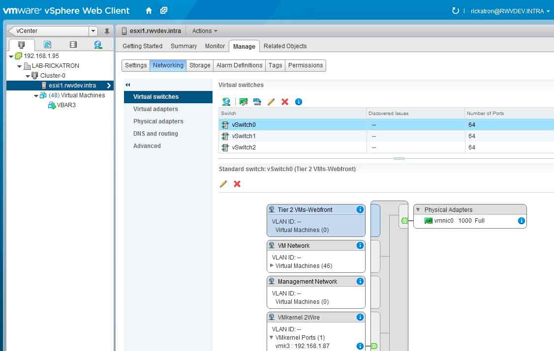 This virtual switch has management and iSCSI storage traffic (on vmkernel) and guest VM networking on the same physical interface and TCP/IP segment.