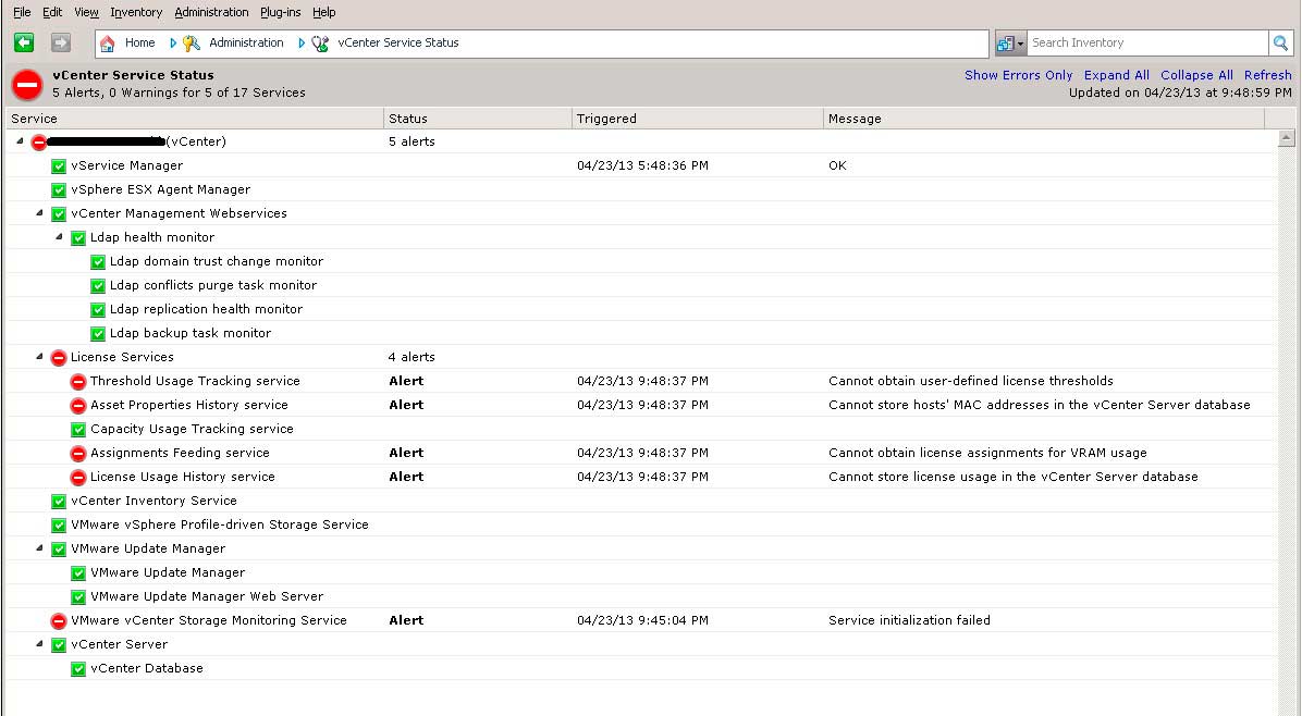 This vCenter Server has seen better days.